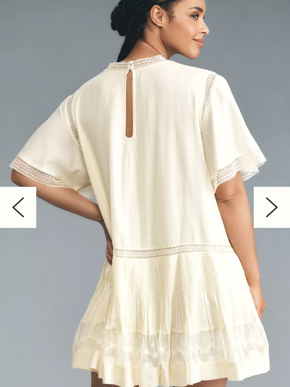 Maeve Short Sleeve Pale Yellow Cotton V-Neck Pintuck Swing Tunic Dress Page Sz L - Picture 5 of 15
